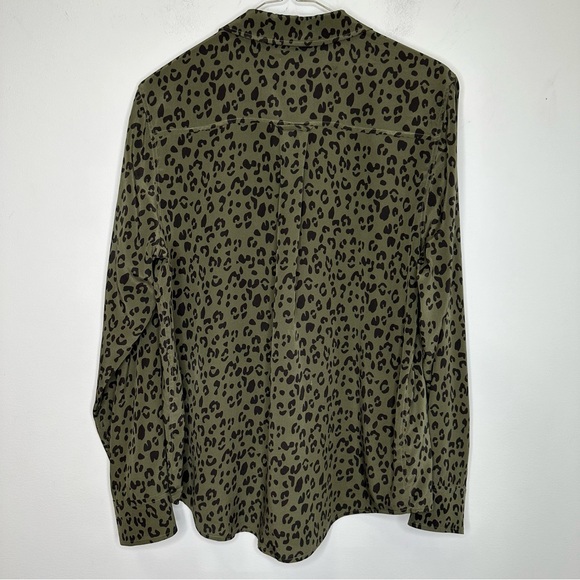 Rails 100% Silk Buttoned Down Shirt Kate Blouse In Olive Cheetah Print Size M - Picture 6 of 16
